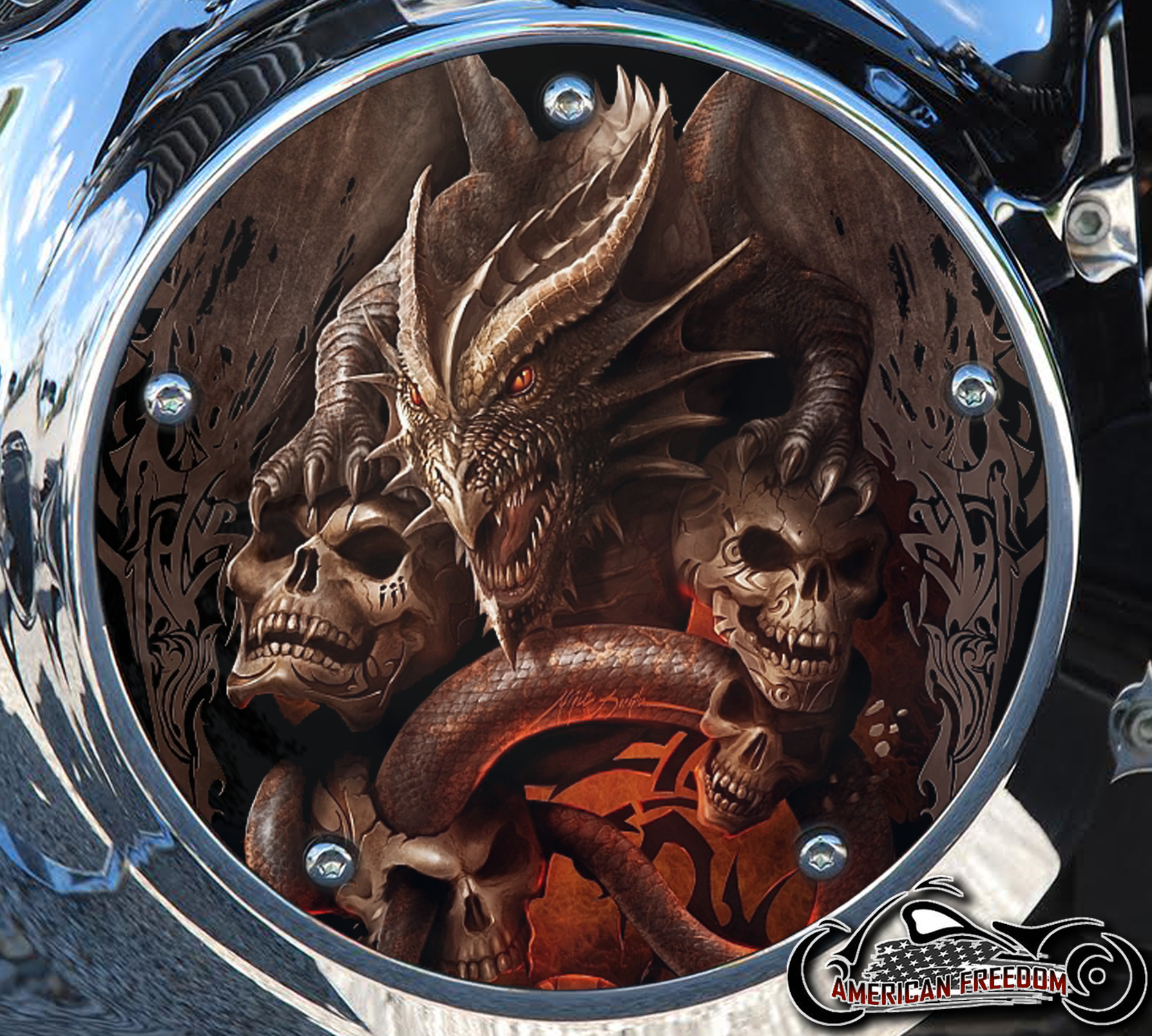 Custom Derby Cover - Dragon With Skulls
